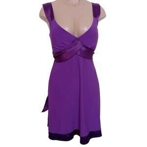 Women's Teens Vintage Y2K Formal Purple Prom‎ Dress Short V Cut W/  Ties Size M
